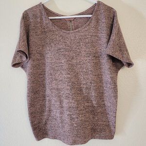 sjs heathered pink & gray twist cinched fuzzy short sleeve top